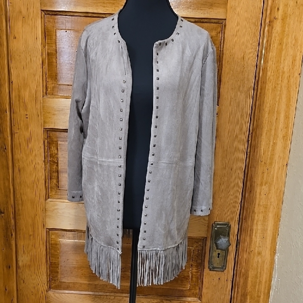 Ruby Rd Tan Western Fringe Jacket 3/4 Sleeve 8